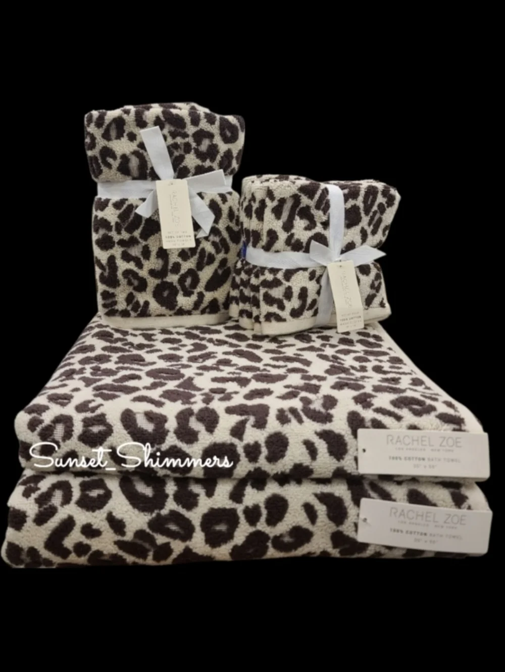 8pc Rachel Zoe Leopard Cheetah Animal Print Bath Hand Washcloth Towel Set NEW